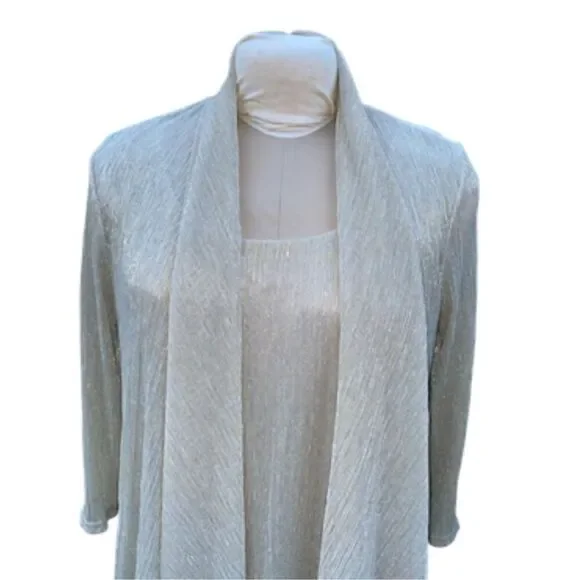 Metallic Sleeveless Shift Dress w/Matching Cardigan Sz 12 by R&M Richards Flowy - Picture 5 of 14